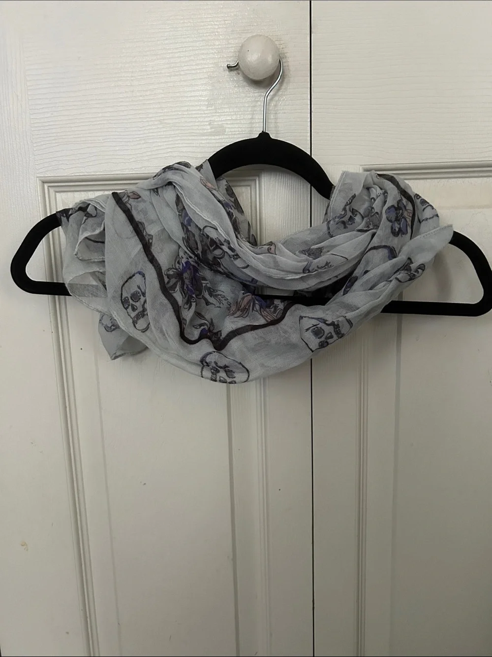 Charlotte Russe Gray Purple Black Peach Skull Floral Lightweight Scarf Burnout